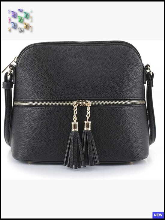 Handbags - Lightweight Medium Dome Crossbody Bag with Tassel Zipper Pocket Adjustable Strap